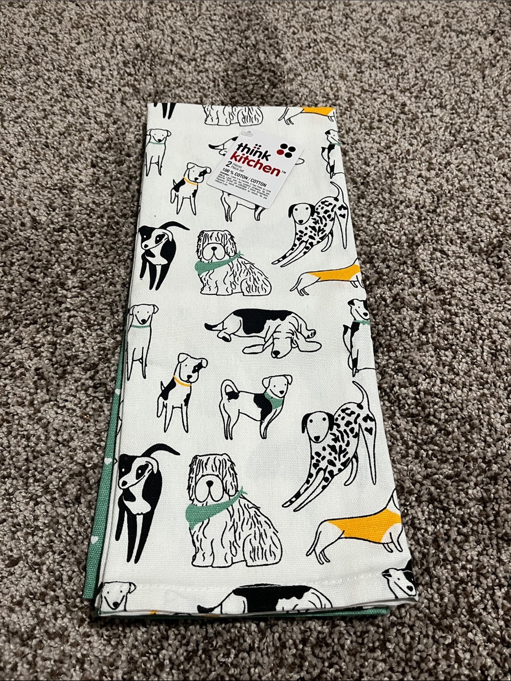 White Dog Print Cotton Tea Towel